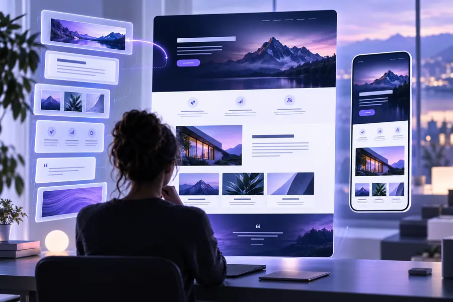 Illustrative website generation interface preview